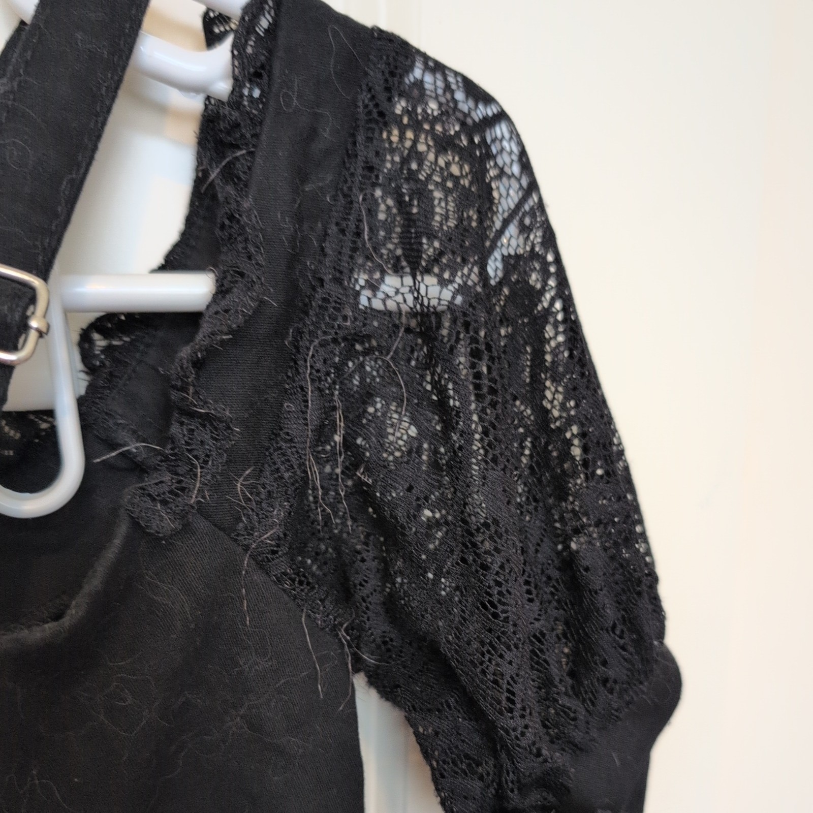 Vintage Tripp NYC Black Corset Top M Grunge Y2K Emo Lace ruffle cap sleeves