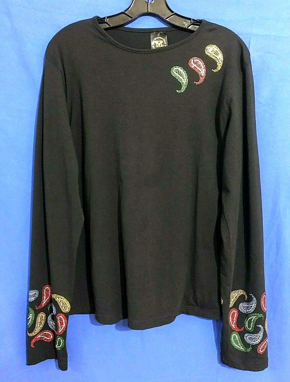 MMA METROPOLITAN MUSEUM OF ART Blouse/Top T-Shirt PAISLEY RHINESTONES Black L