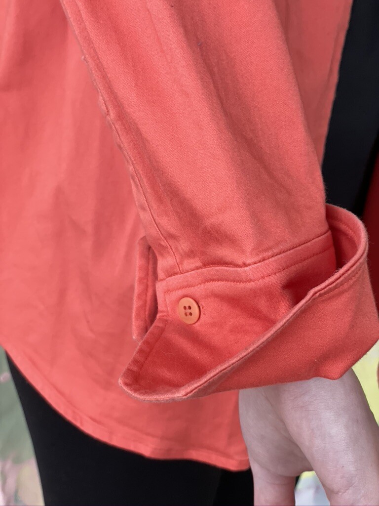 Ladies Blouse Orange V-Neck Button Collared Sz 8 By Logic 97%Cotton & 3%Spandex