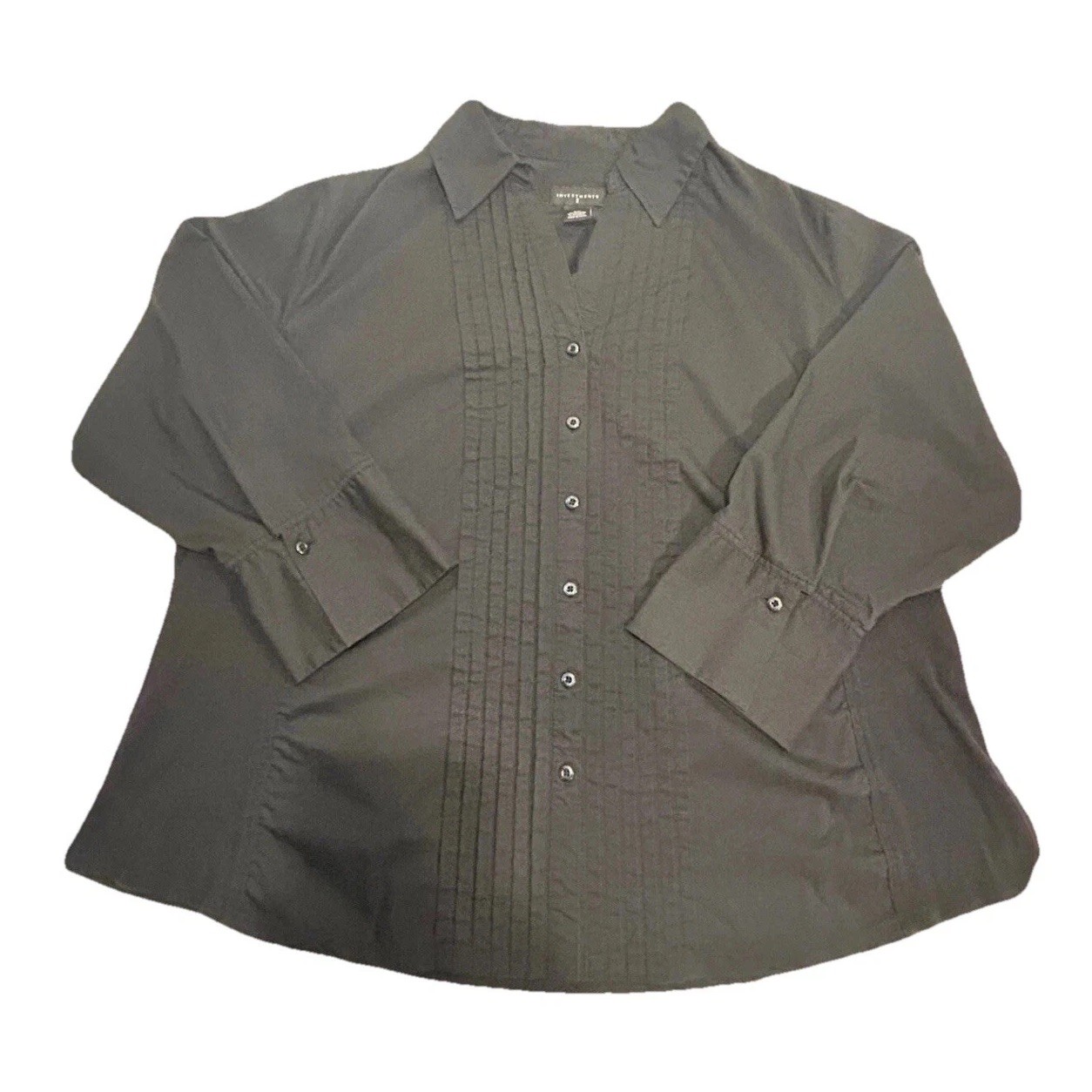 Investments II Top Stretch Career Women’s 3XL Black Long Sleeve Button Up Ruffle