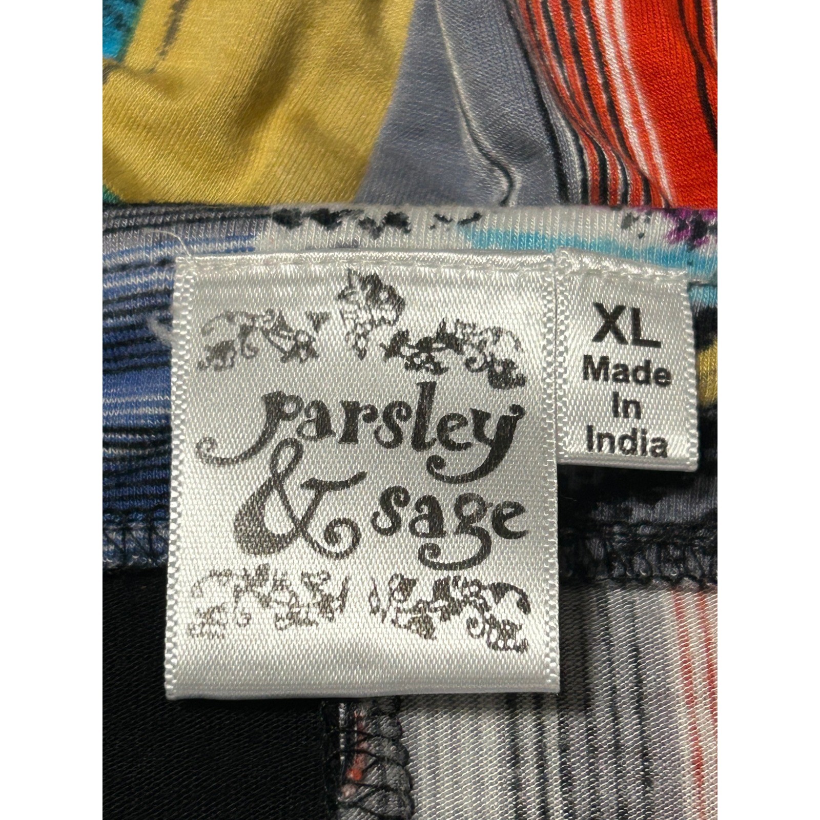 Parsley & Sage Womens XL Black Patchwork Print V-Neck 3/4 Sleeve Tunic Top – IW