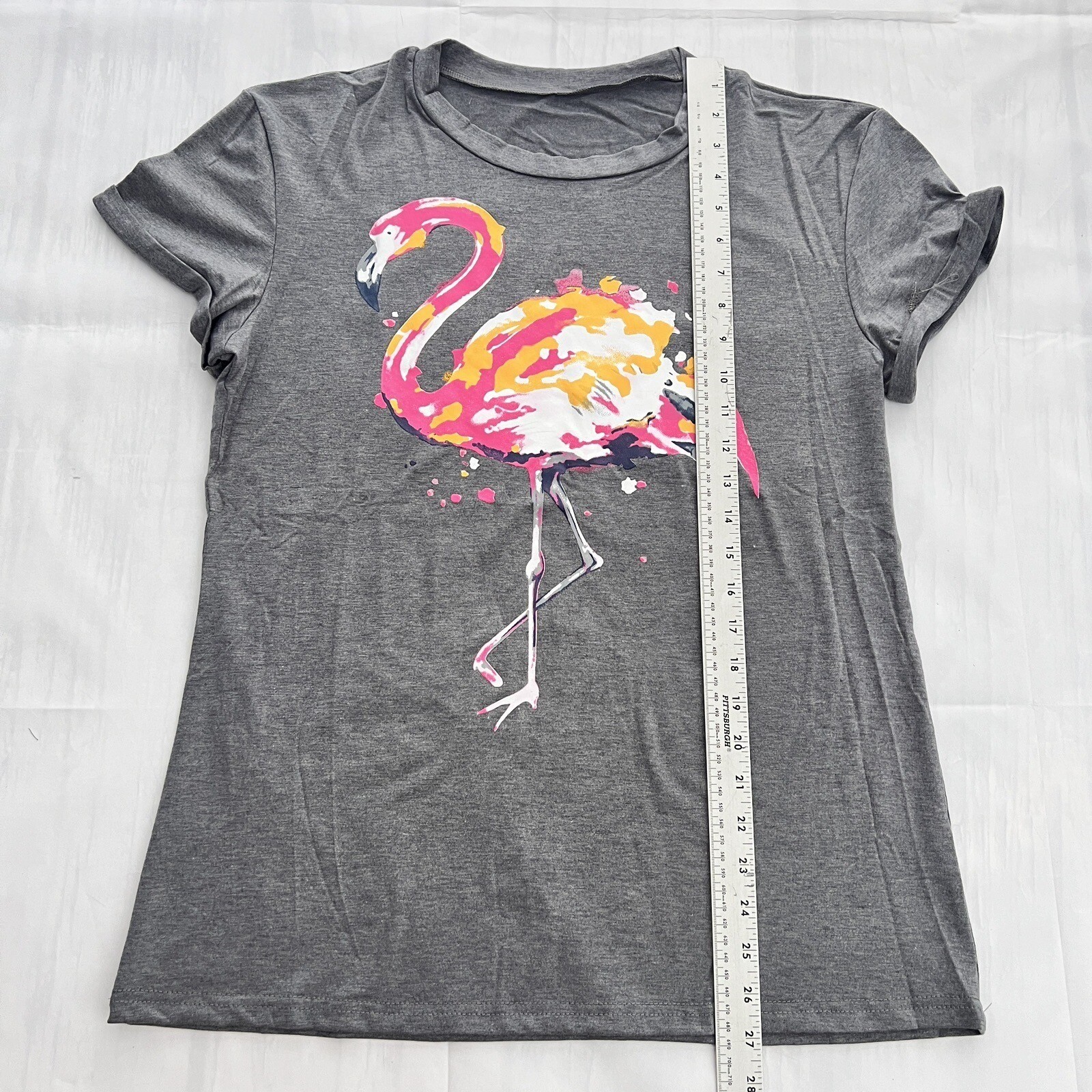 Women’s Short Sleeve Round Neck Loose Cute Animal Flamingo Print T-Shirt Top M