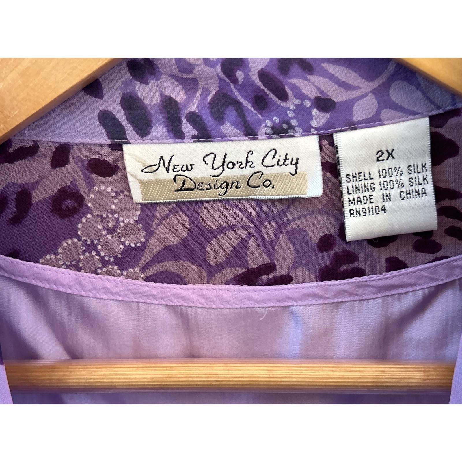 Vintage NYC Design Co Silk Floral Leopard Print Blouse 2X Purple Sheer Boho Chic