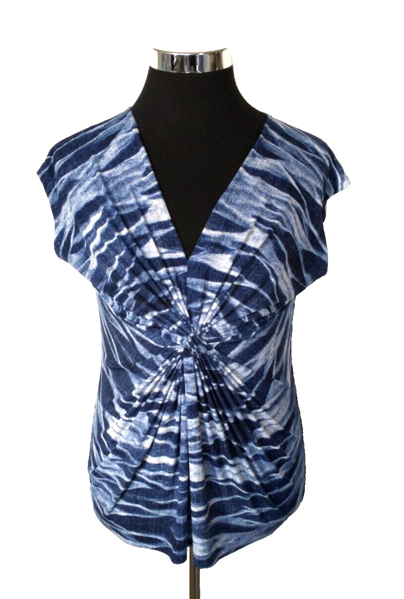 Michael Kors Pullover Blouse Juniors Size Medium Blue Poly Spandex Blend V-Neck