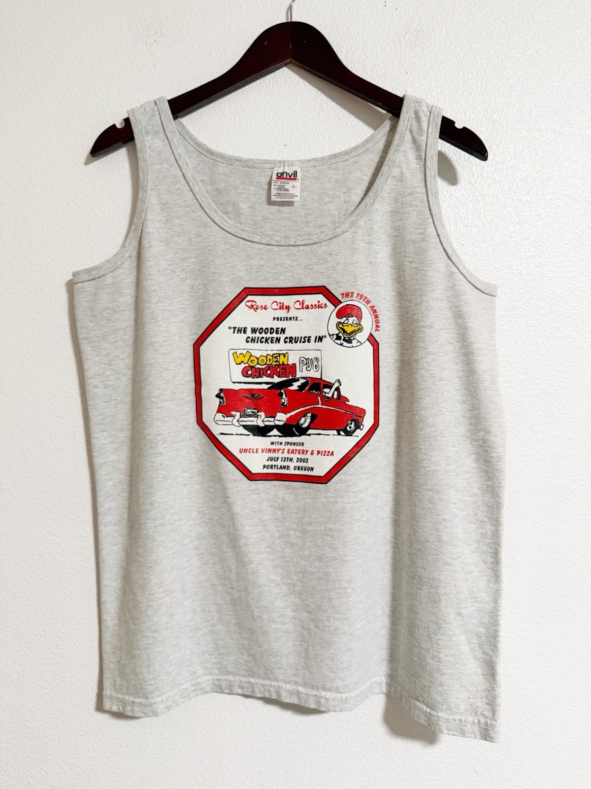 Vintage Y2K 57 Chevy Rose City Classics Wooden Chicken Cruise In Tank PDX Size L