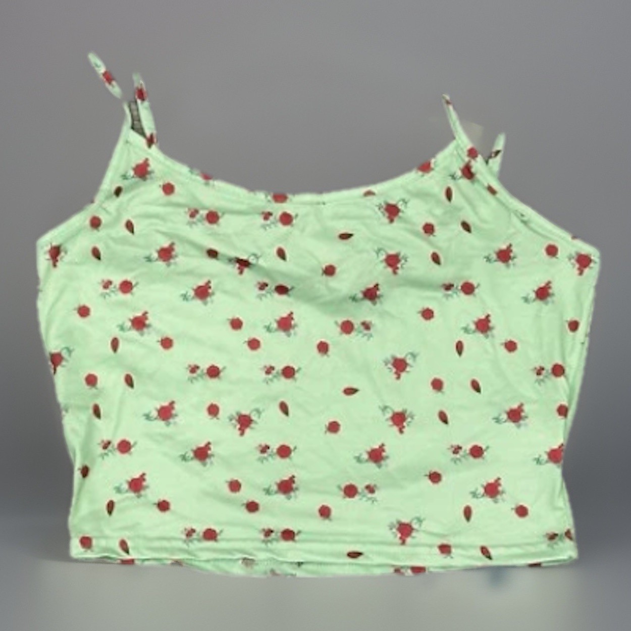 Y2K Cami Sleeveless Crop Top Women’s Solid Green & Red Flower Knitted Floral (S)