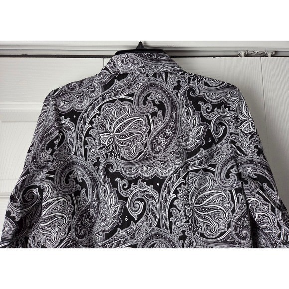 Chadwicks of Boston Black White Paisley Button Down Shirt Blouse Womens 6P