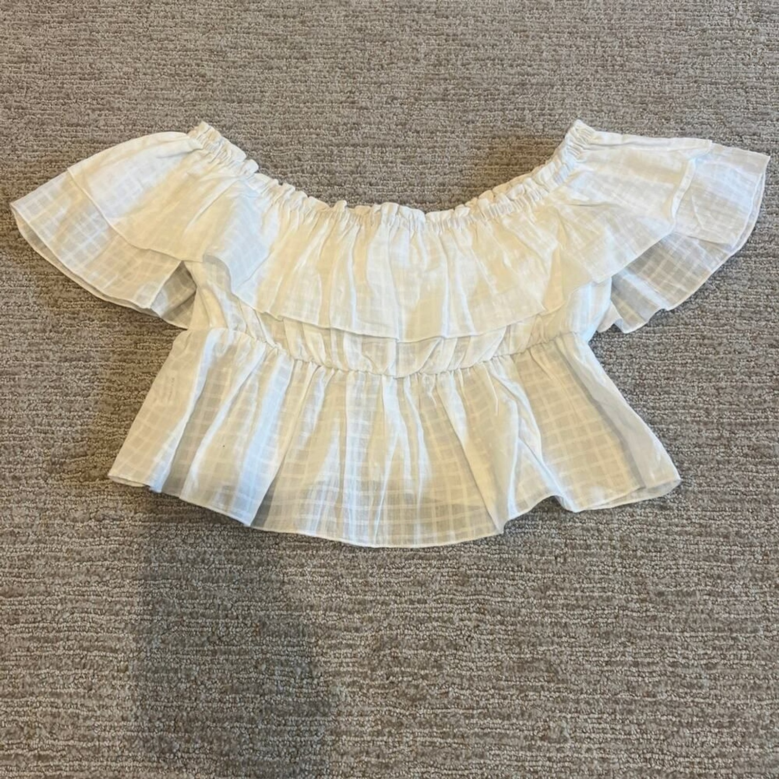 NWT Altar’d State White Off Shoulder Ruffle Peplum Crop Top Women’s Small