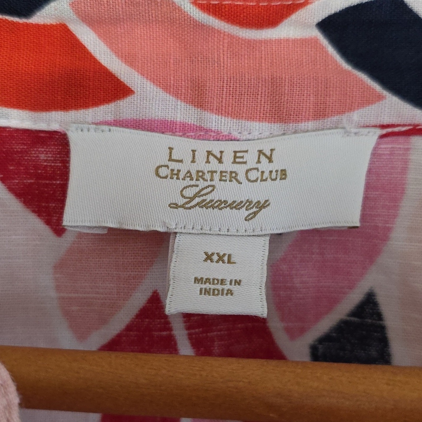 Charter Club Pink and Blue Patterned Linen Blouse Womens XXL