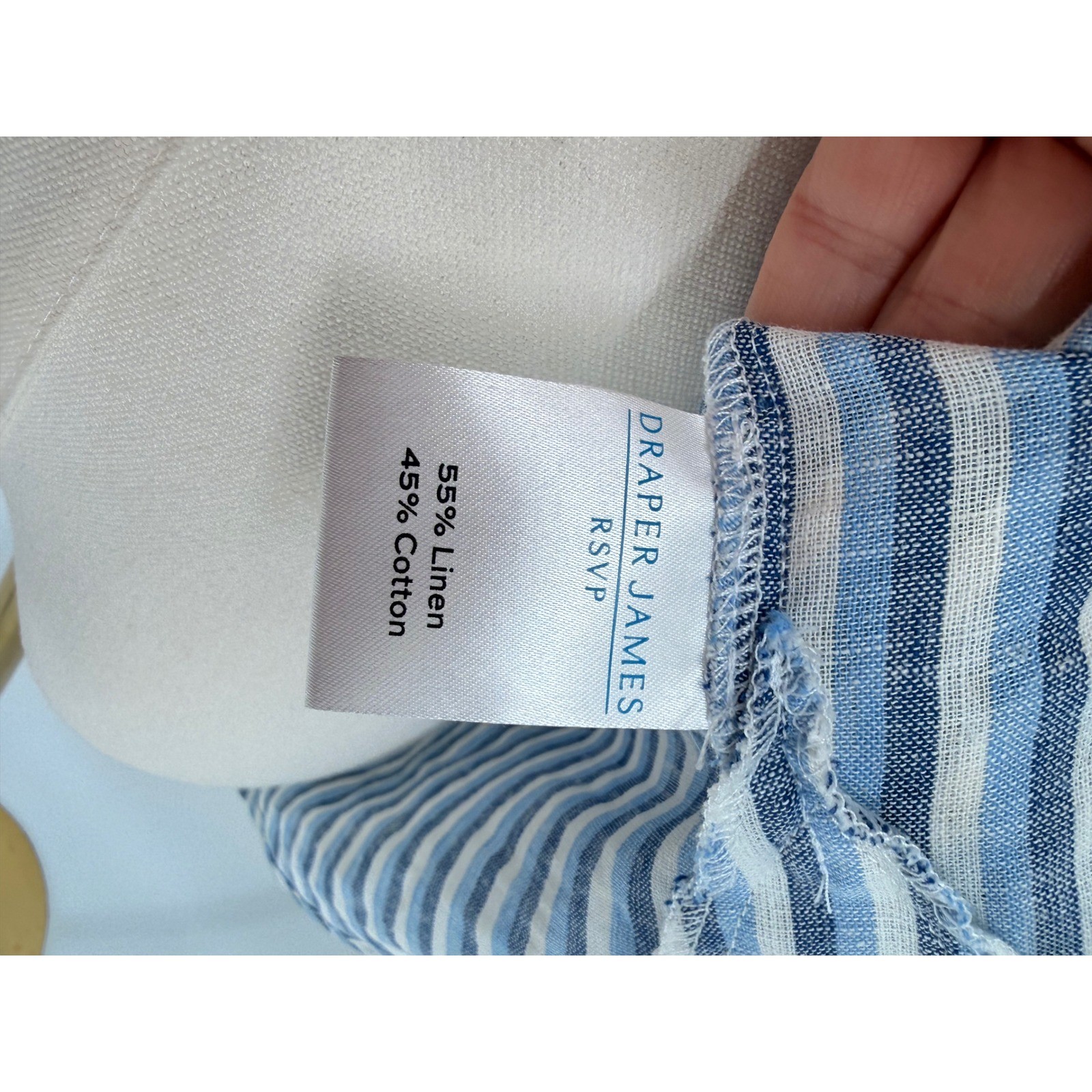 Draper James RSVP Striped Linen Blend Shirt Top Women’s M Blue White