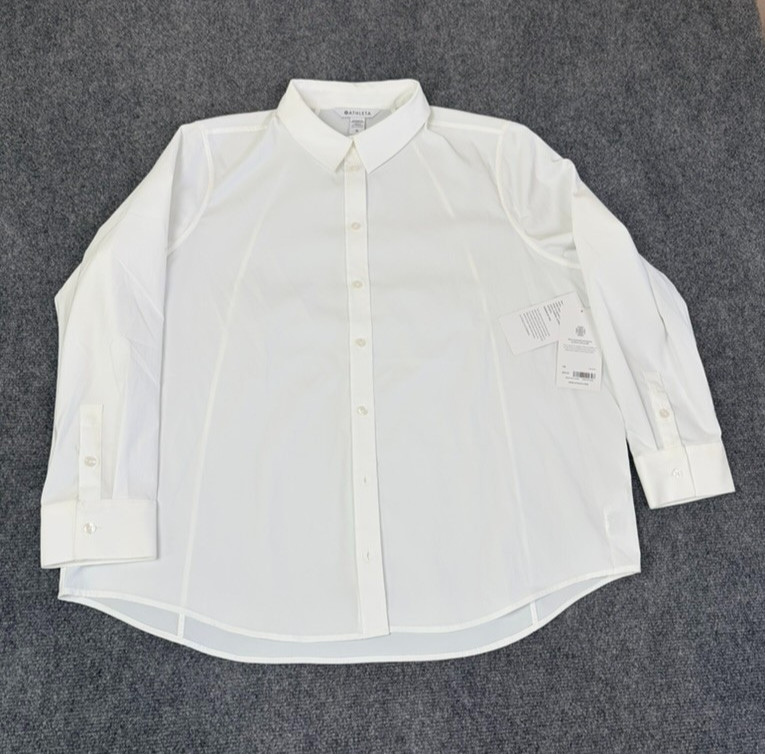 NWT Athleta Womens White Long Sleeve Spread Collar Button Up Blouse Size 1X