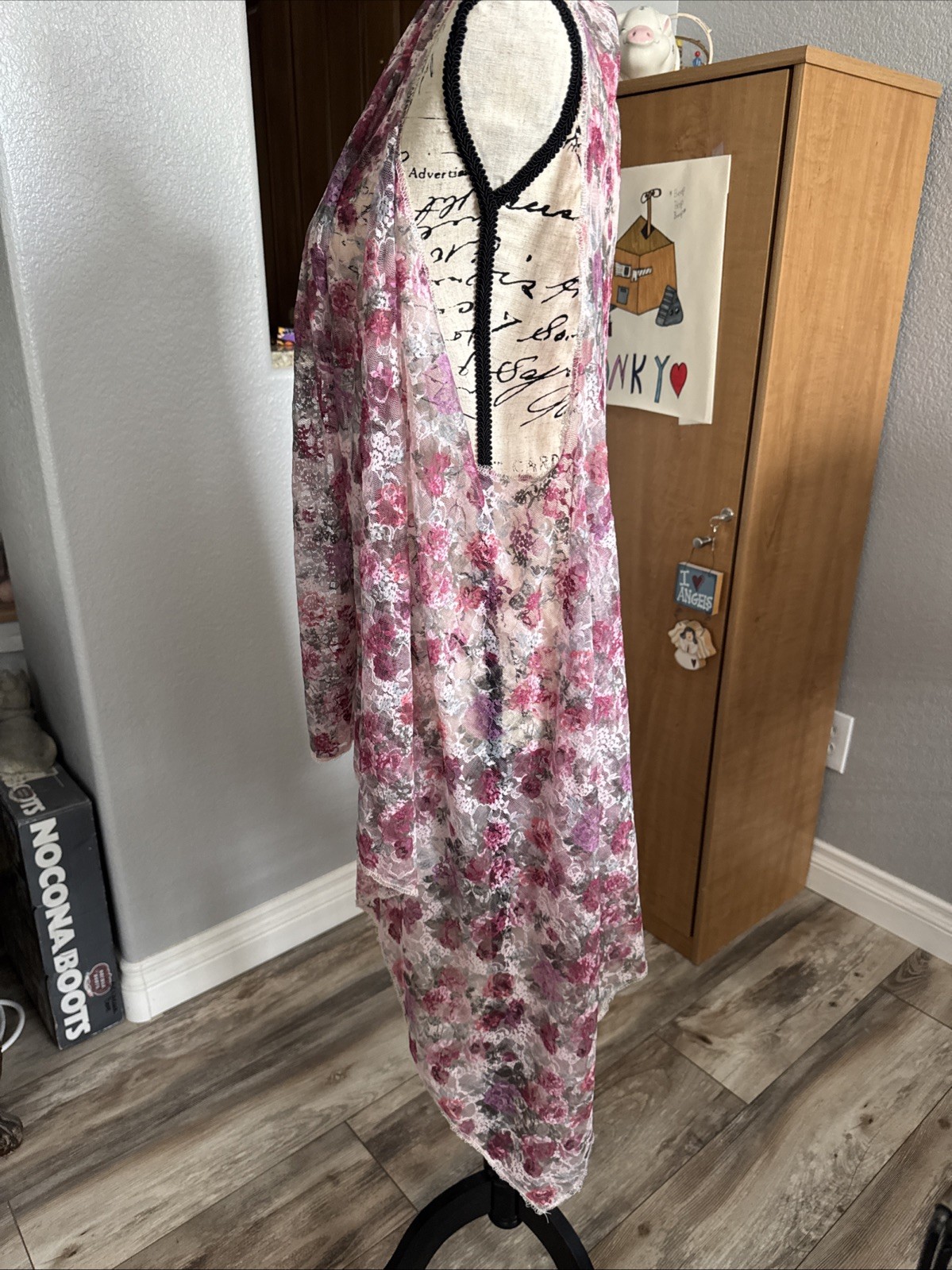 Soft Lacy Kimono Duster Open Front Boho Floral Coral pink cream Festival