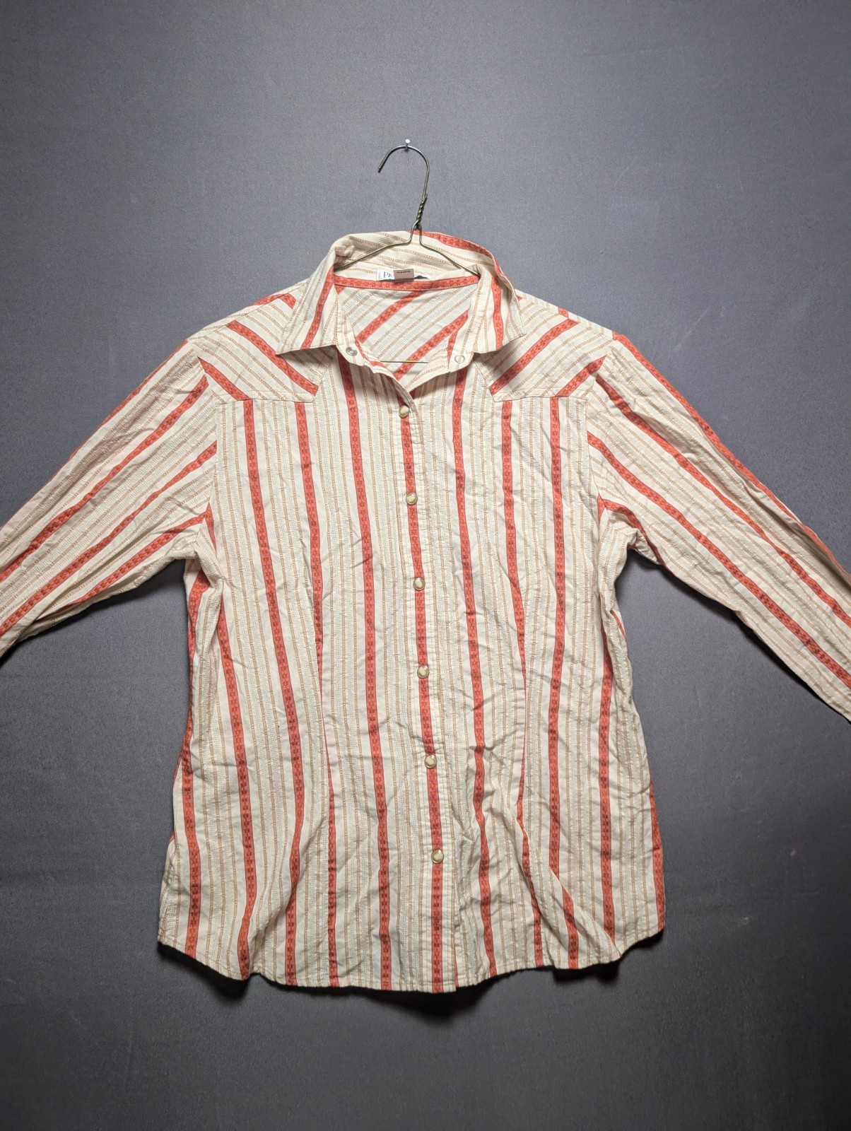 Pendleton Shirt Womens Small Beige Red Striped Long Sleeve Collared Snap Front