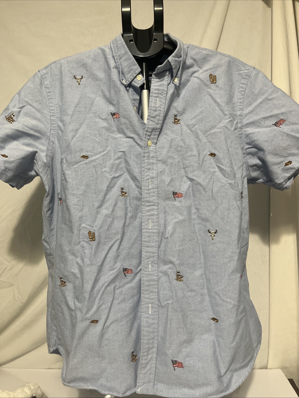 Ralph Lauren Womens XL Western theme shirt, flag cowboy hat patriotic Read