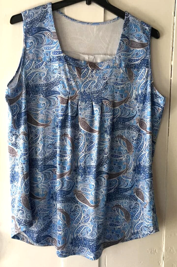 Blue Tank Top XL Womans Sleeveless Casual Loose shirt top paisley PERFECT!