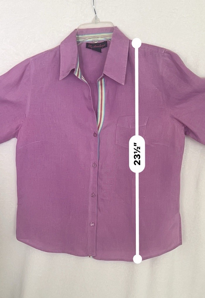 Lily Stanhope Button Front Linen Blouse Shirt Top Orchid Contrasting Trim Large