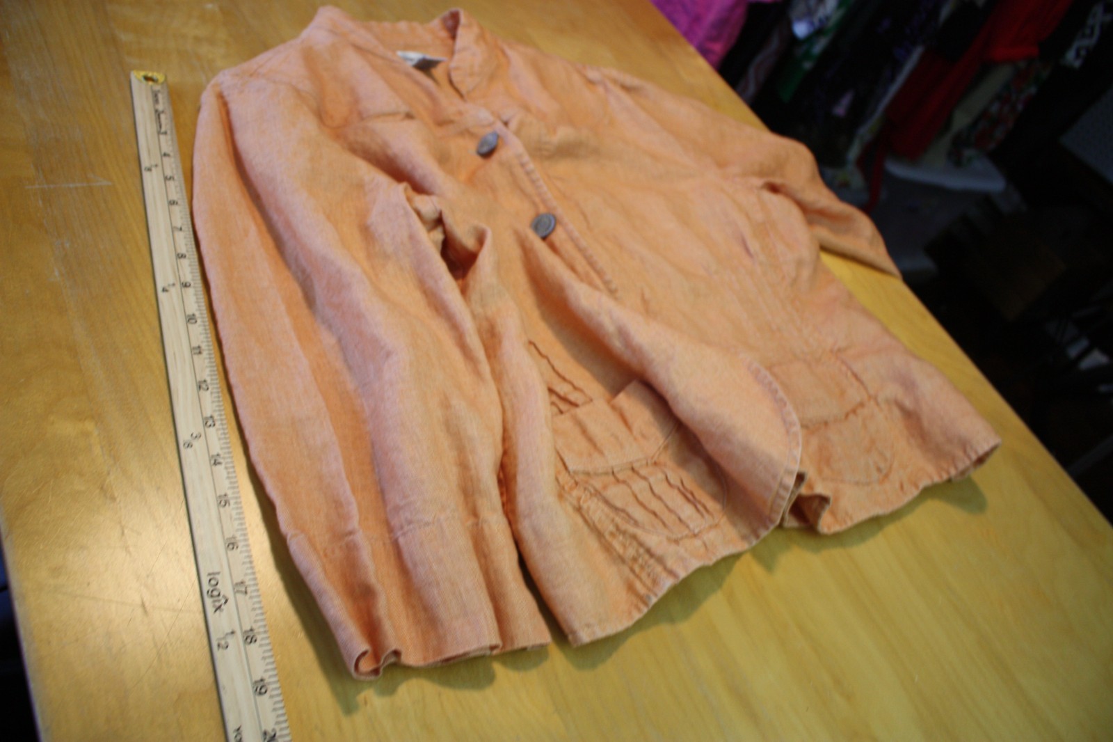 Chico’s Jacket Womens Size 3 Orange Linen Button Shacket Lagenlook Art to Wear
