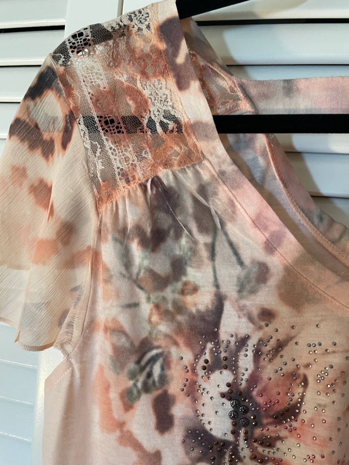 VTG Bleu Comfy T Shirt Womens Dusty Rose Fairy Rhinestone Floral Lace Whimsy PM