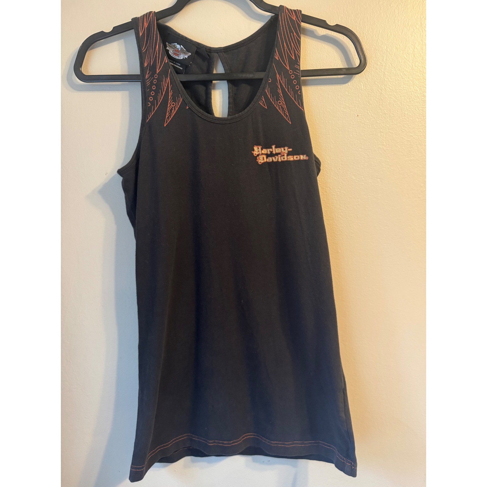 Harley-Davidson Womens Black Graphic Tank Top Keyhole Back Medium