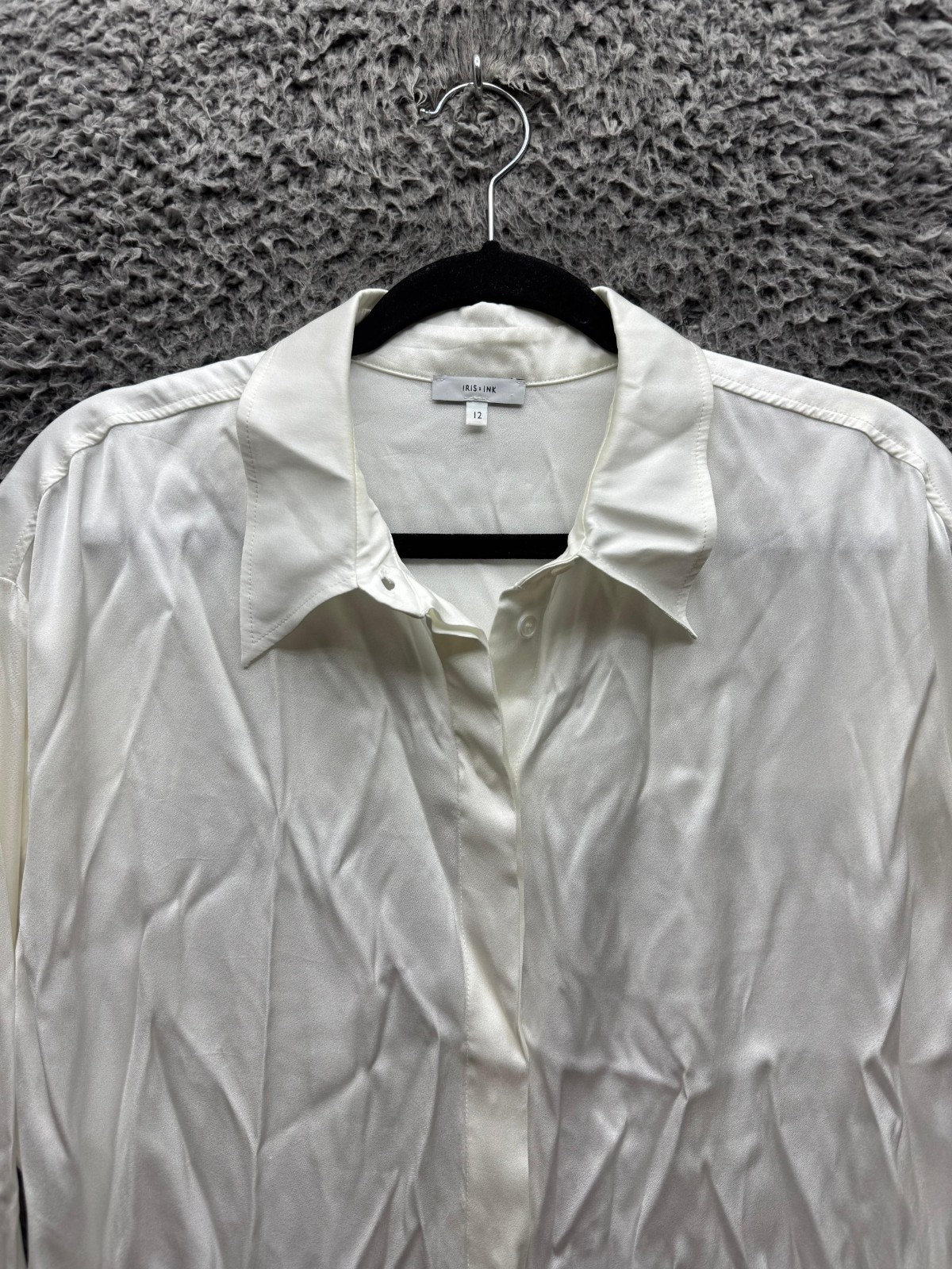 Iris & Ink T732VS Bulgaria Button-Down Long Sleeve Blouse Ivory Womens Size 12