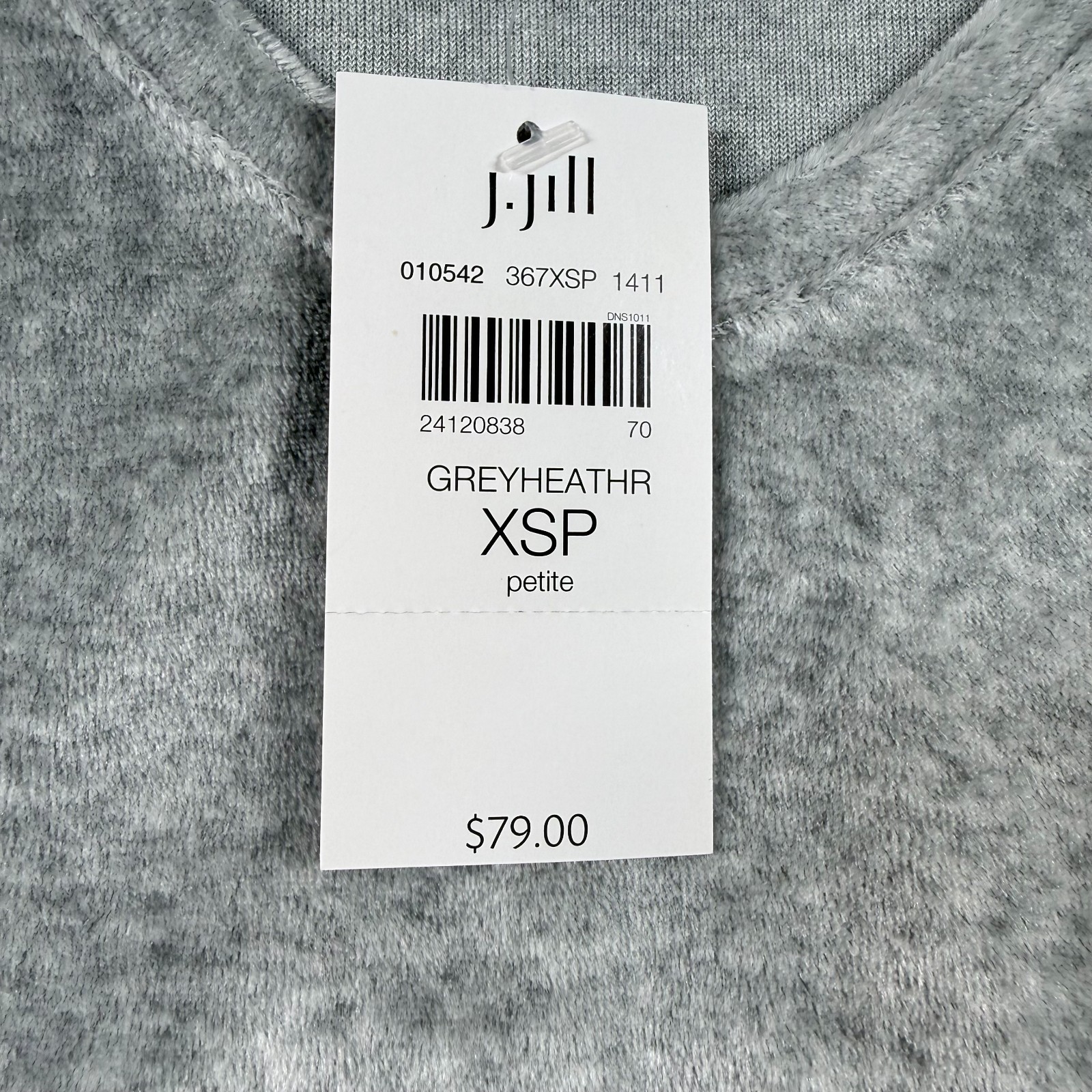 Pure Jill Gray Velour V-Neck Tunic Top Pima Cotton Modal Blend XS petite Loose