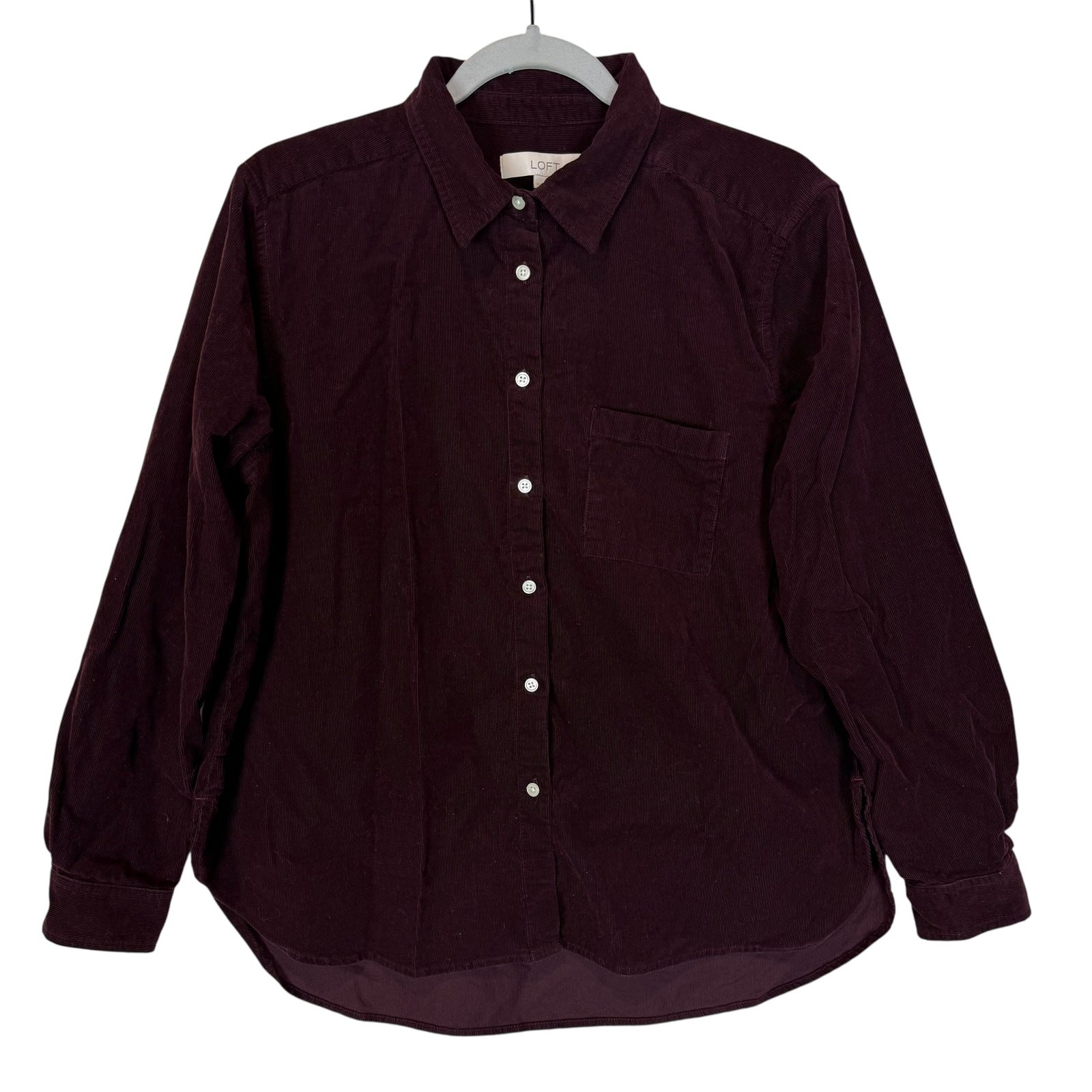 Loft Tunic Shirt Women M Warm Rosewood Corduroy Relaxed Fit Pocket Everyday Wear