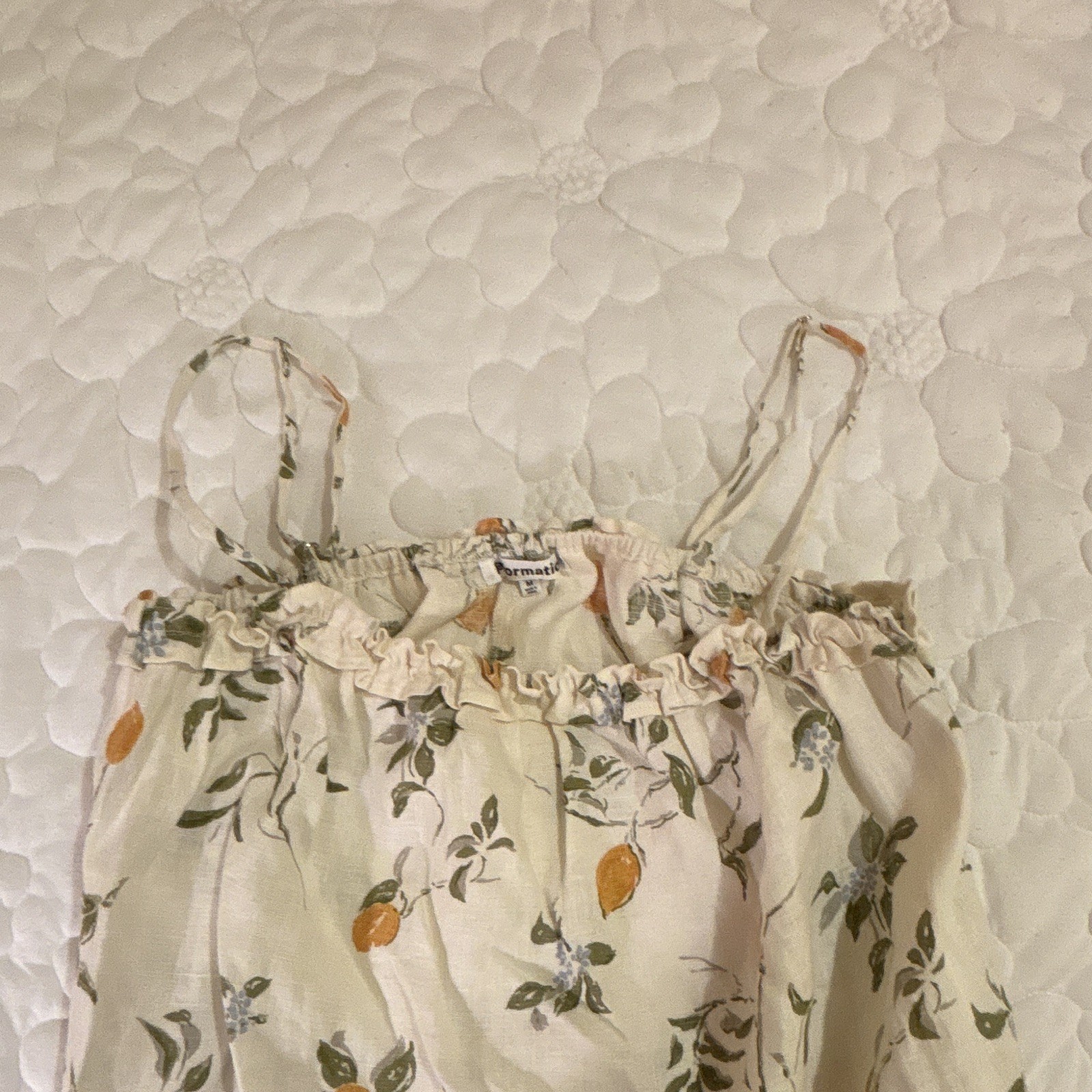 Reformation Women’s M Cream Floral Ruffle Square Necklace mini dress