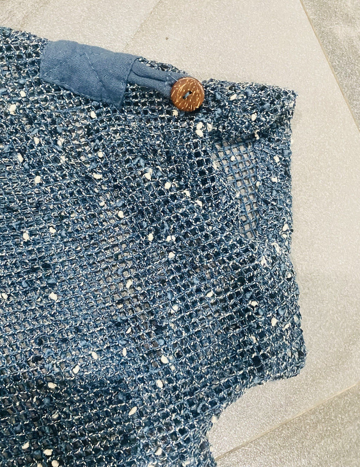 Women’s Vintage Sz 2X Open Knit Grey Blue Top Cardigan Center Wood Buttons XXL