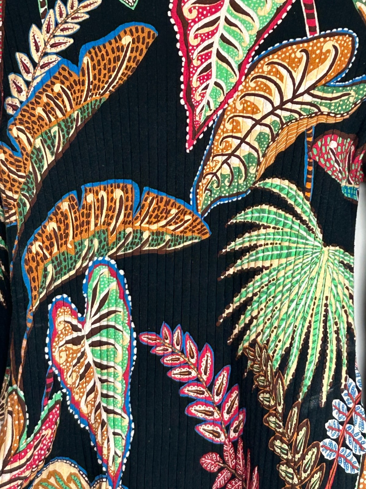Farm Rio Cool Foliage Bodysuit M Vibrant Tropical Leaf Print Long Sleeve Top