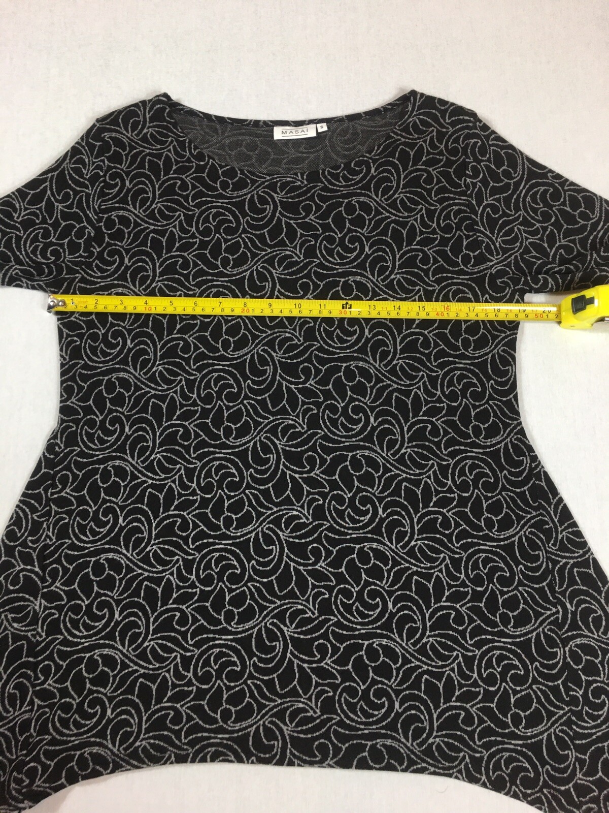 MASAI Top S Black Relaxed Lagenlook Arty Long Sleeved A-Line Stretch 38 in Chest