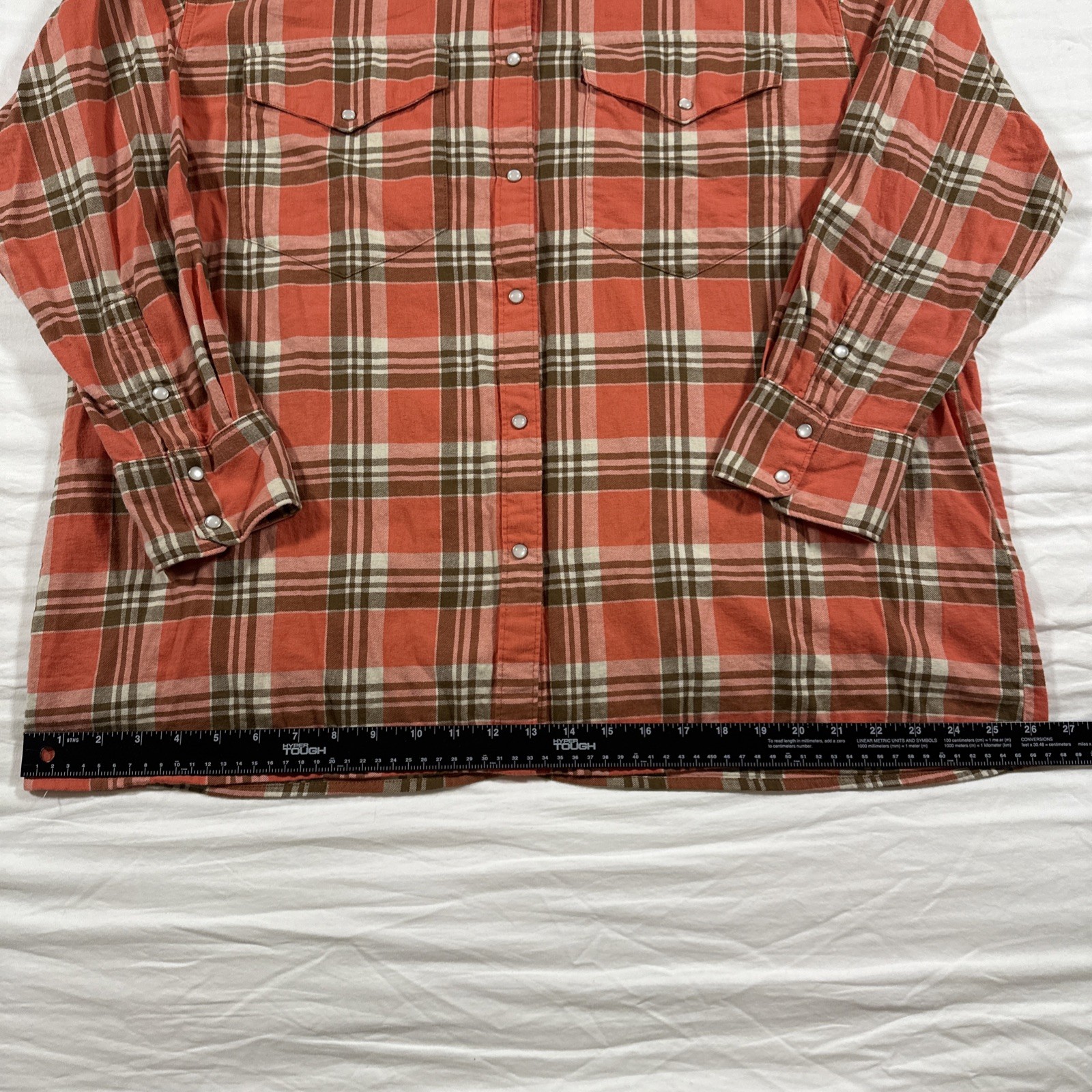 Levi Pearl Snap Shirt Womens Large Pink Plaid Flannel Western Cowboy Outdoor USA