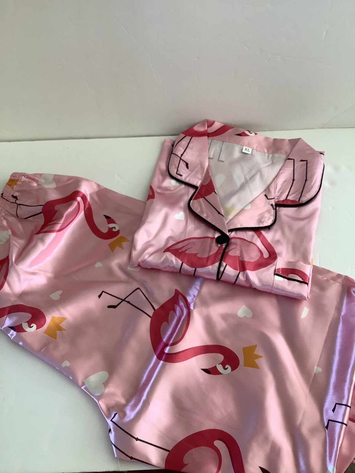 Ladies satin pink flamingos pjammas xl long sleeve brand new