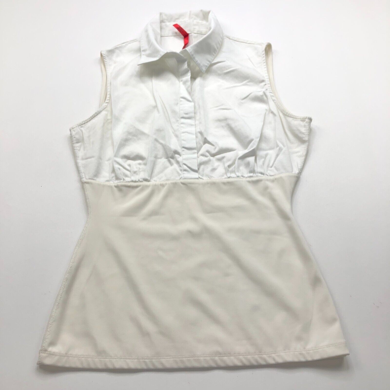Spank Sarah Blakely M Sleeveless Pullover Button Top Blouse Two Tone White Ivory