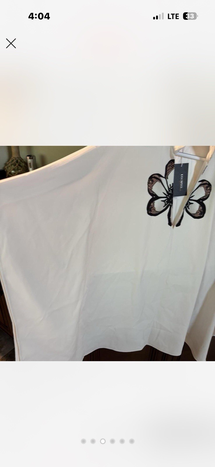Uoozee Ivory XL Kaftan Blouse Butterfly Embroidered V-Neck 3/4 Pullover