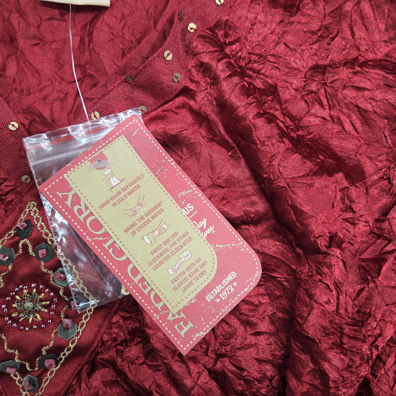 Faded Glory Shirt Womens Plus 18W 20W Red Boho Crinkle Tunic Blouse Embellished