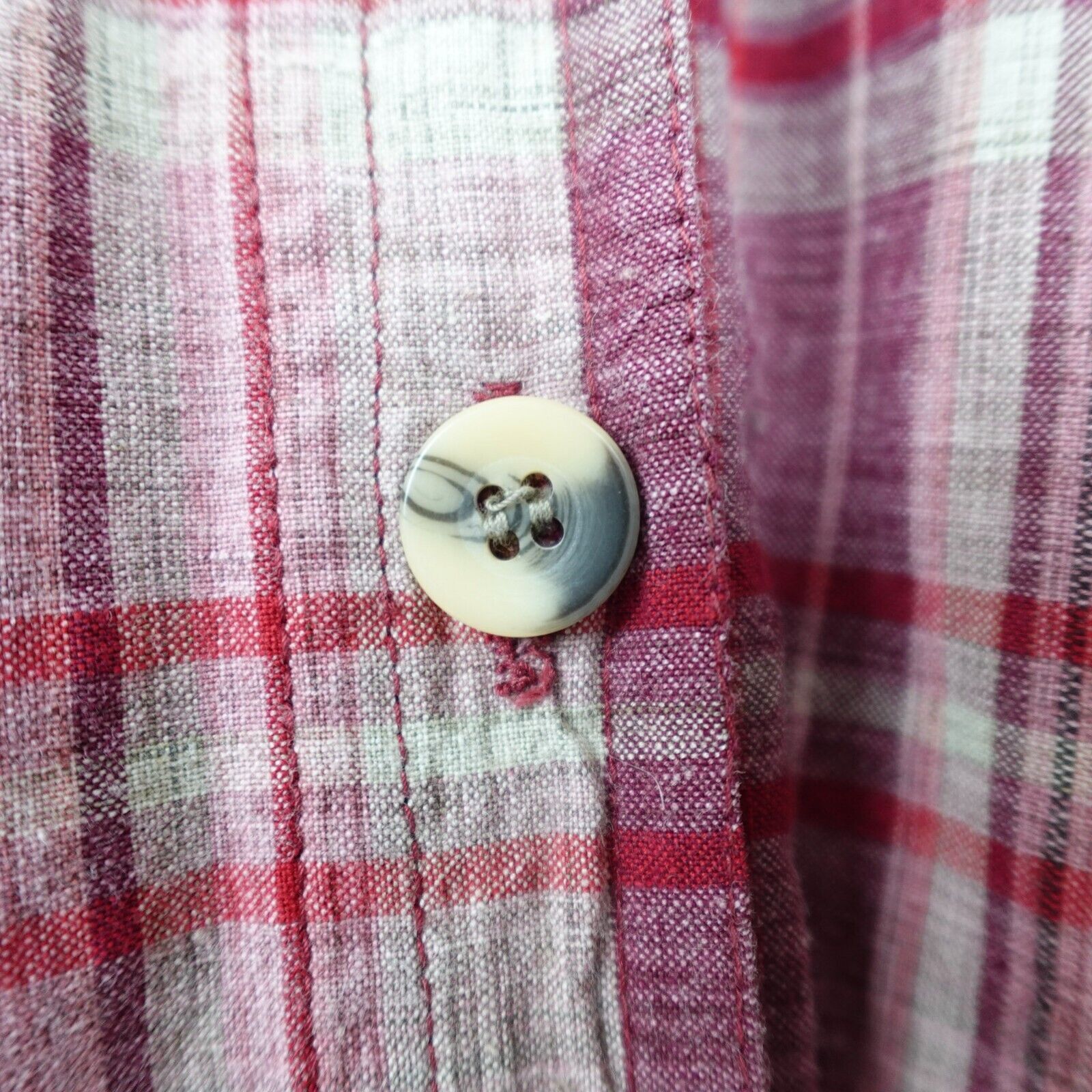 Vintage Petite Access Button Up Shirt Sz PL Dark Pink Beige Plaid Casual Top