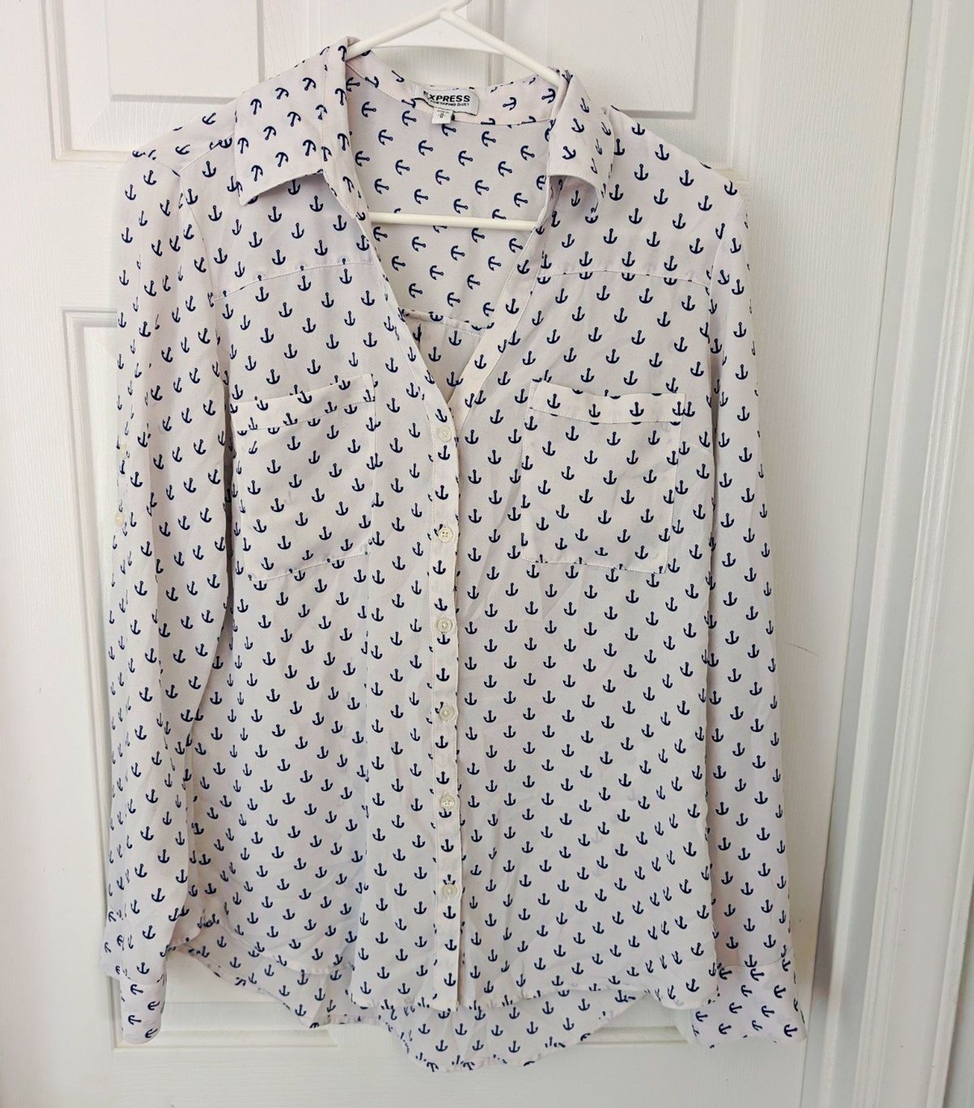 Express Women’s The Portofino Shirt White Anchor Print – Size M
