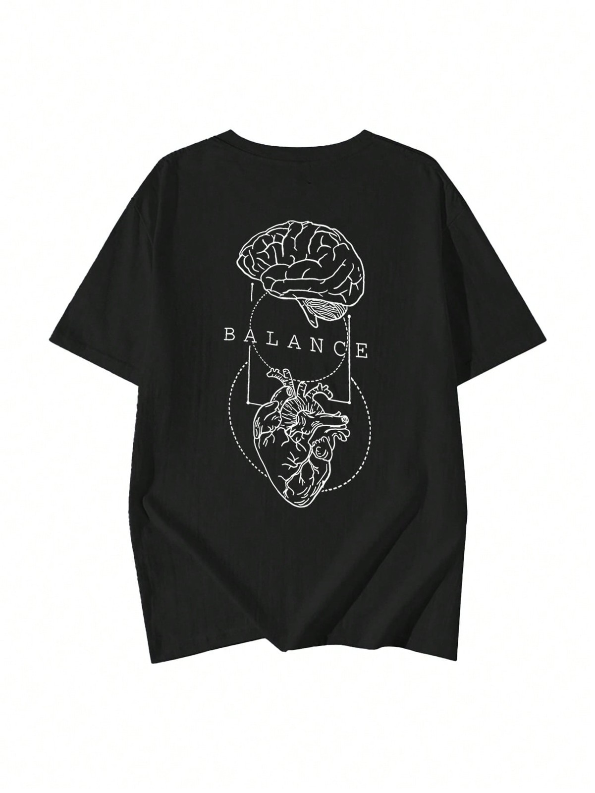 Brain And Heart Anatomy Print, Loose Oversized Fit,Round Neck Short Sleeve Top