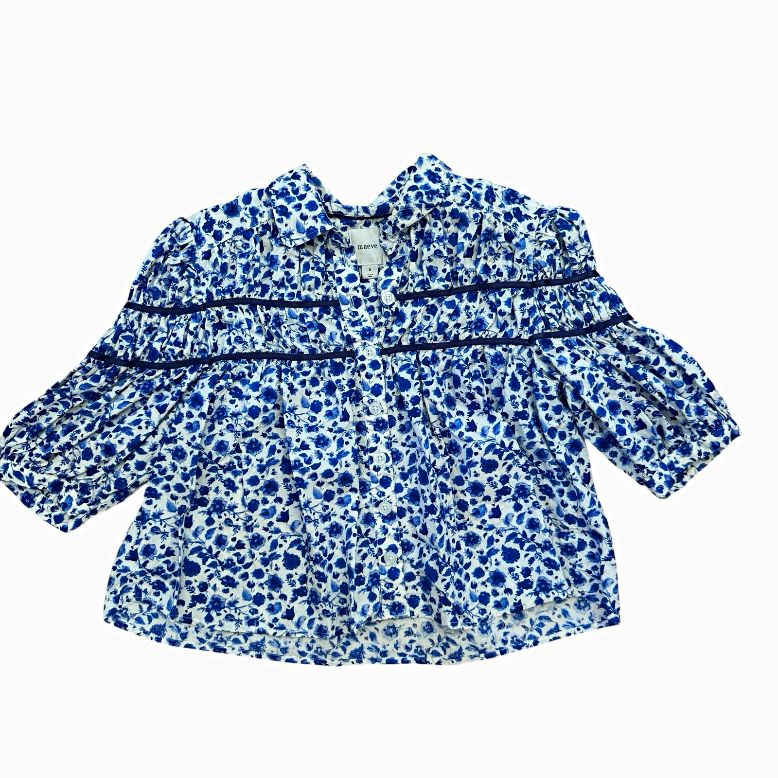 Anthropologie Maeve The Leandra Shirred Yoke Floral Blouse Women’s Size M