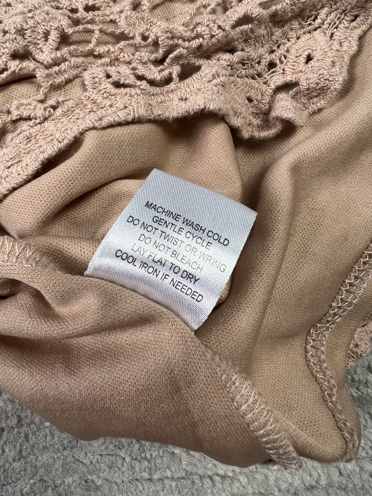 Say What ? Top Womens Small Beige Short Sleeve Lined Cotton Crochet Casual