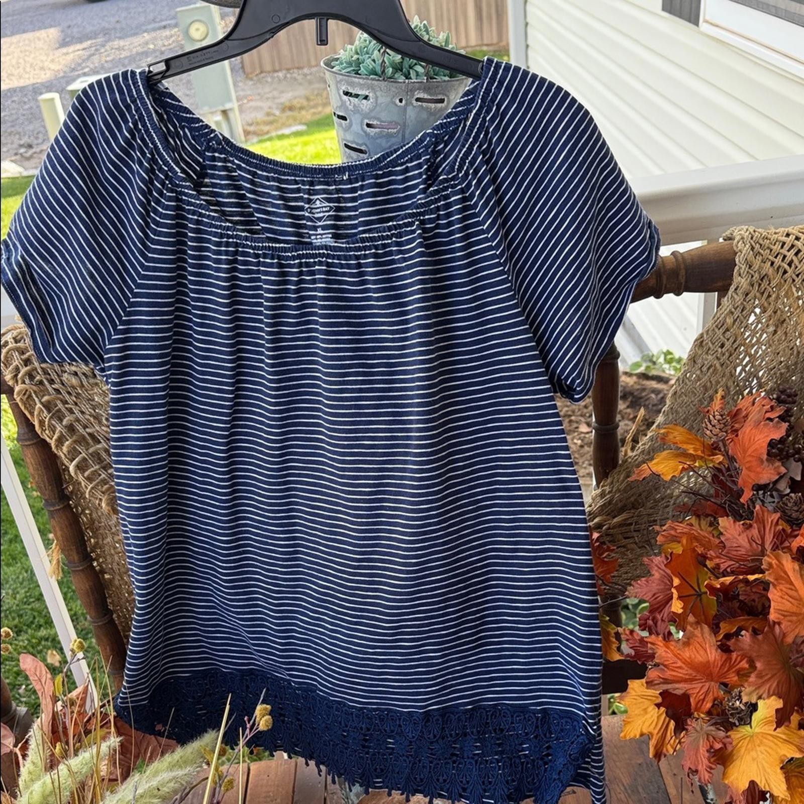 St. John’s Bay Navy and White Striped Top