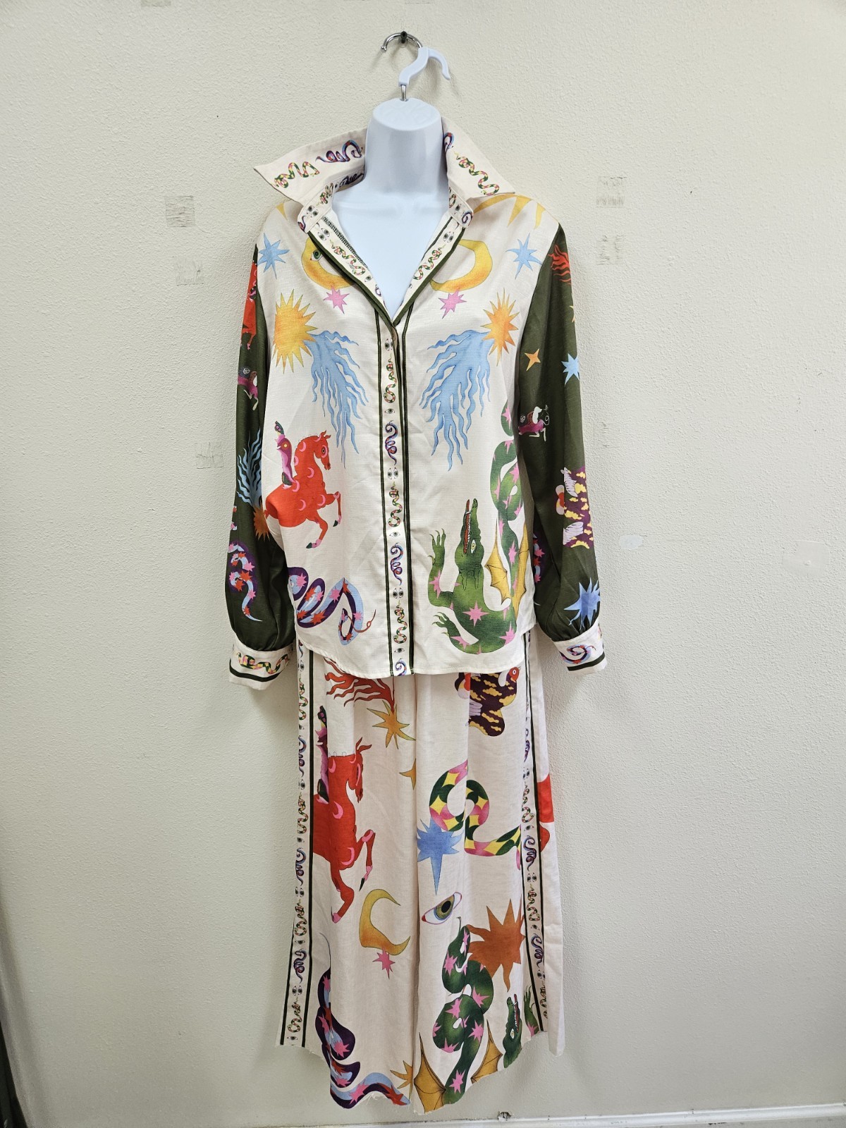 Celestial Fantasy Dragon Yogi Pajama Set Shirt Pants Raw Hem Loungewear Small