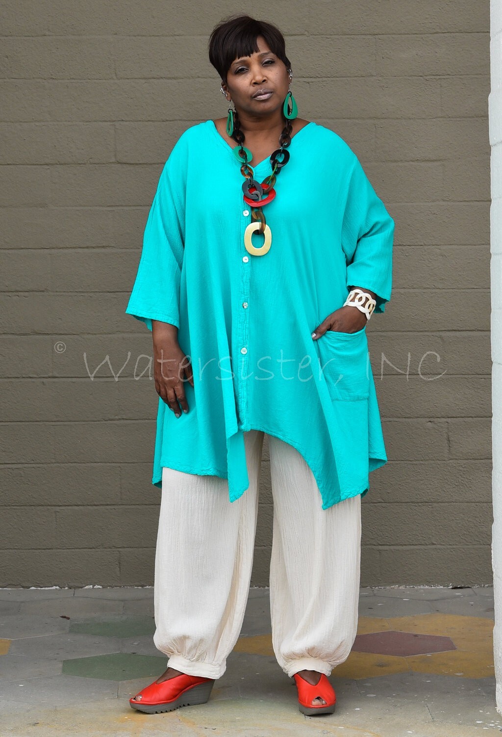 WATERSISTER Cotton Gauze ARIANA Sharkbite CARDIE Top OS (M-1X/2X) Oh my COLORS