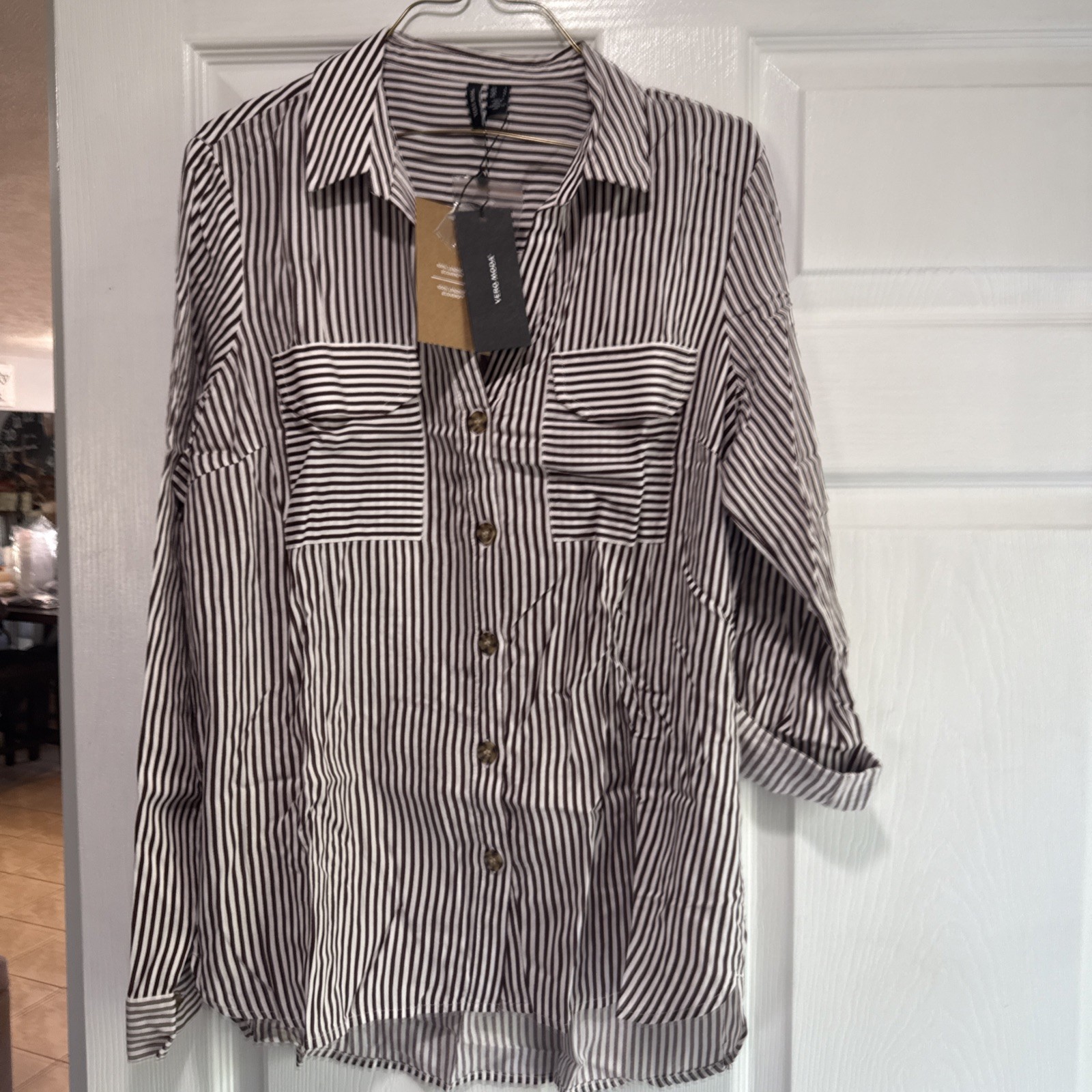 Vero Moda Matilda Stripe Button Down Shirt Petite Large