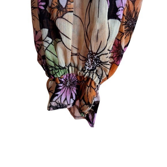 Steve Madden Womens Floral Ruffle Tie Neck Chiffon Blouse Multi Color S