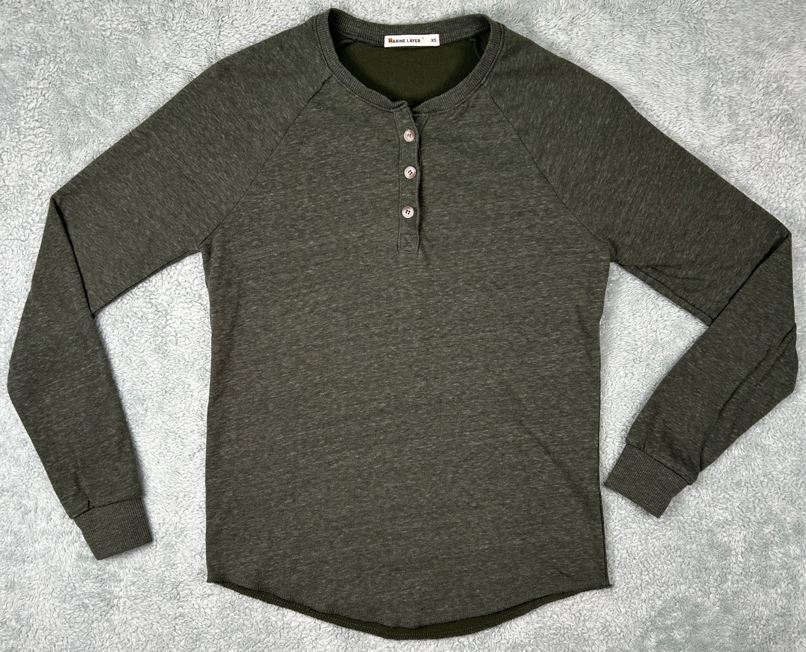 Marine Layer Henley Long Sleeve Shirt Women’s Sz. XS Dark Green Raglan USA Made