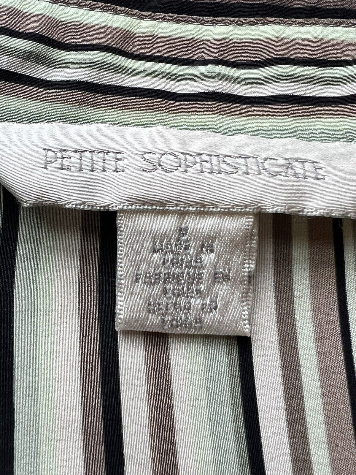 Petite Sophisticate 100% Silk Stripe Vintage Green Button Down Blouse Designer 2