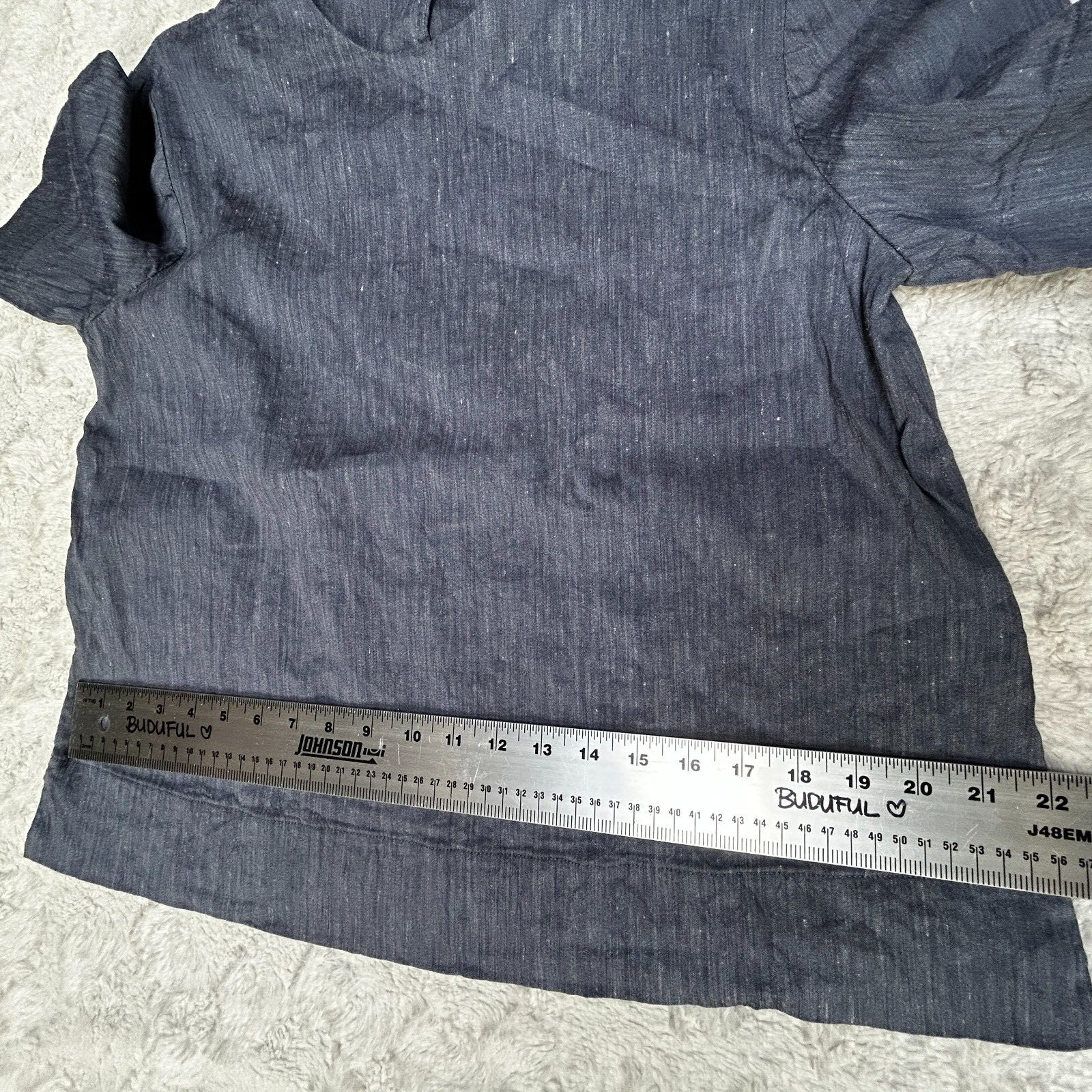 M.M. Lafleur Linen Blend Short Sleeve Classic Designer Blouse Top Large Blue