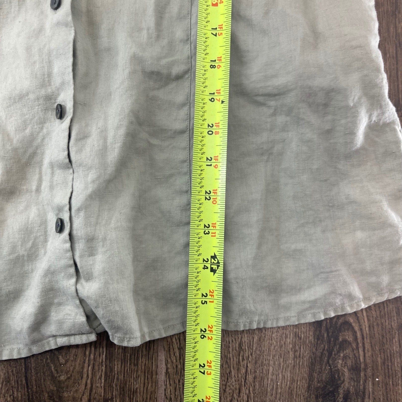Linen Button Down Shirt Womens XL Green Gorpcore Lagenlook Granola Modest Boho