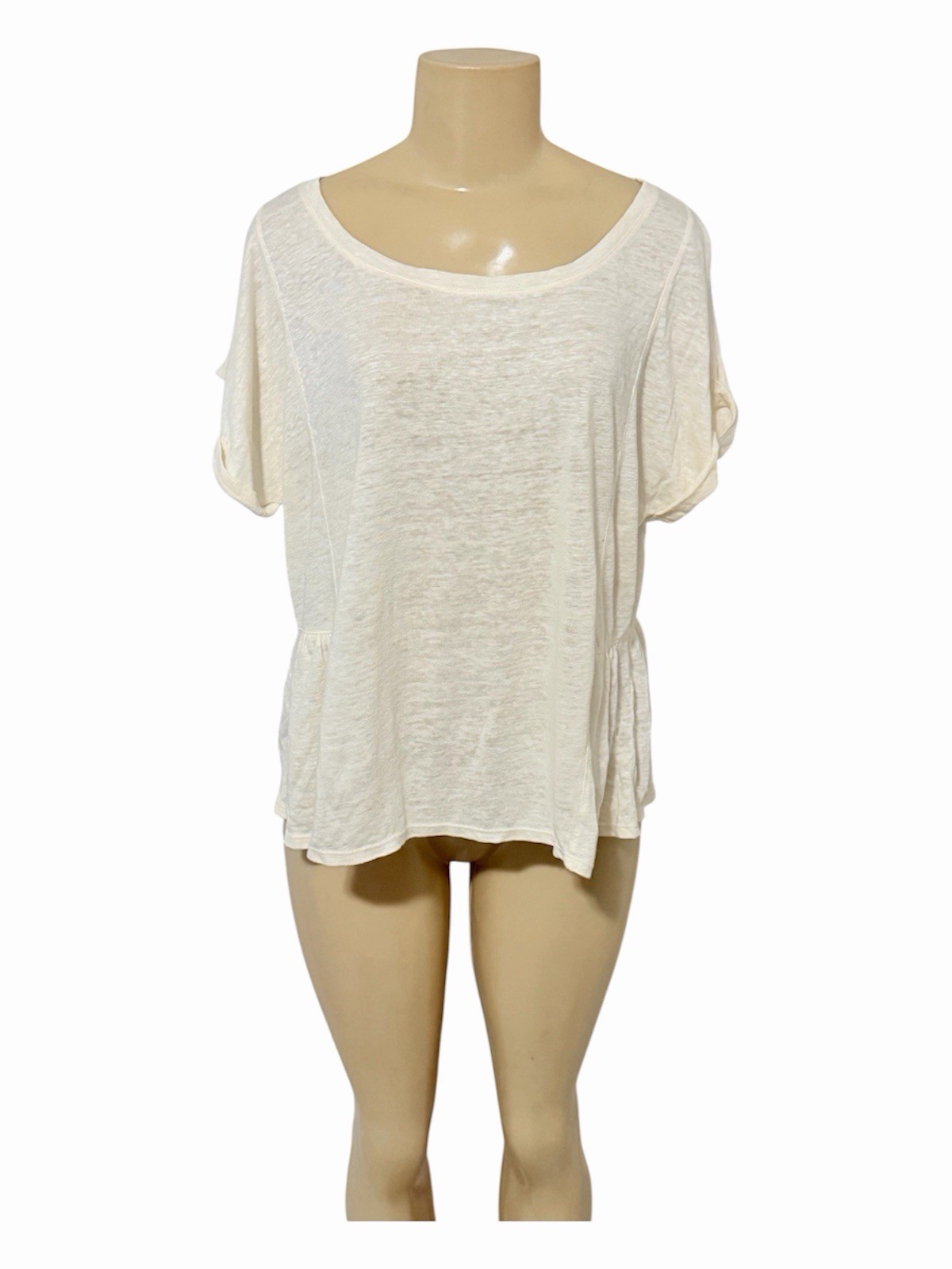 Madewell white cream linen blend peplum pleated back t shirt Summer S